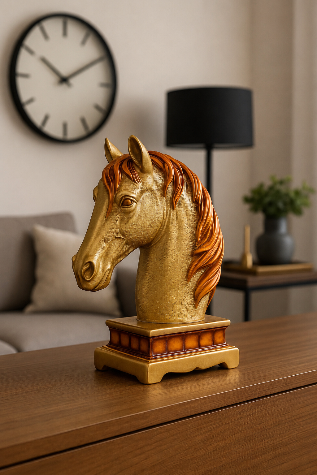 Golden Horse Head Statue – 12-Inch Premium Resin Décor Piece