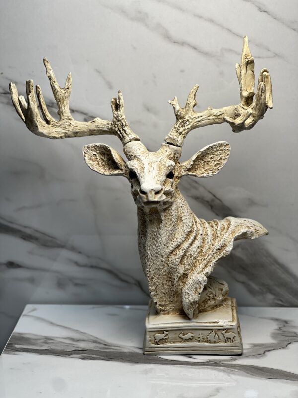 Elegant White Deer Sculpture with Antlers – Luxury Home Décor
