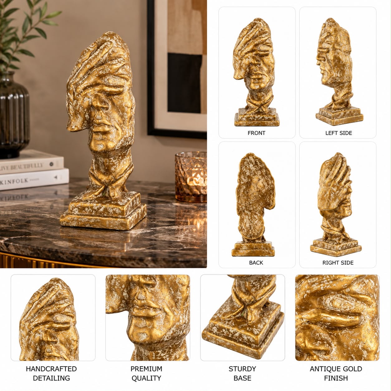 Golden Sculptural Face Bust – Artistic Luxury Table Decor