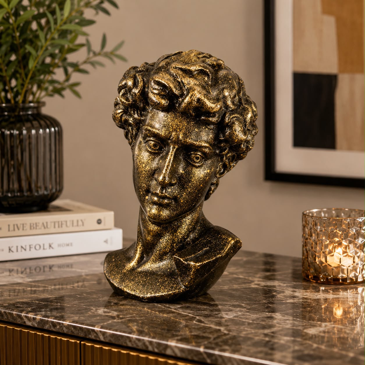 Antique Gold Classical Bust Sculpture – Elegant Greek-Inspired Decor