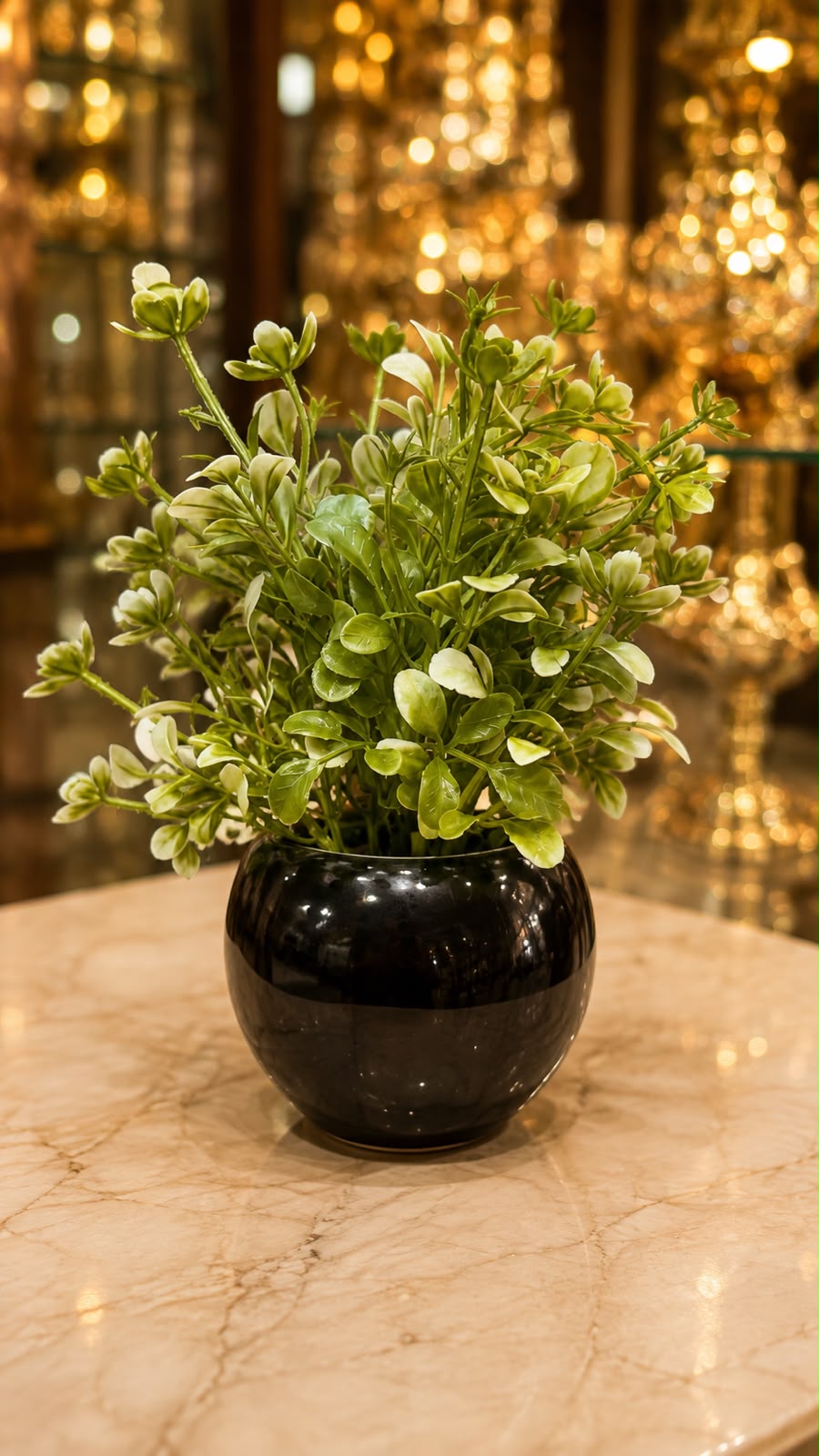 Artificial Plant Arrangement in Glossy Black Decorative Pot