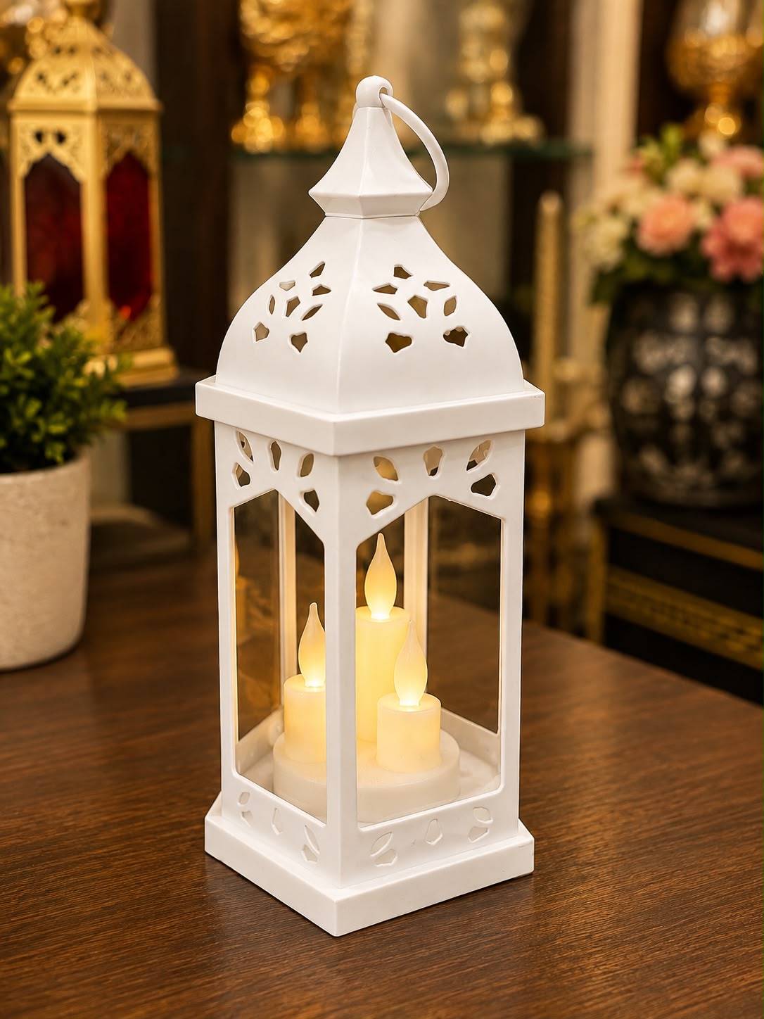 8 Inches Black Lantern with Real Effect Candle
