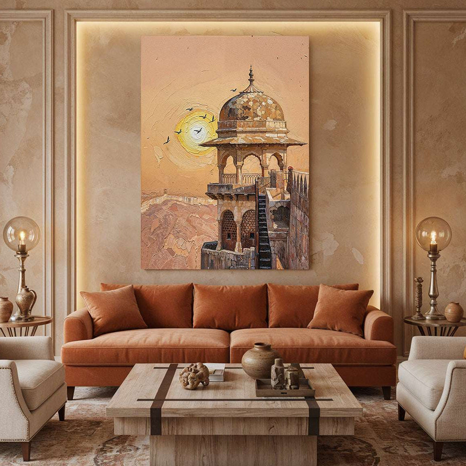 Ancient Mosque Minarate At Sunset (Single Panel) Digital Painting Wall Art
