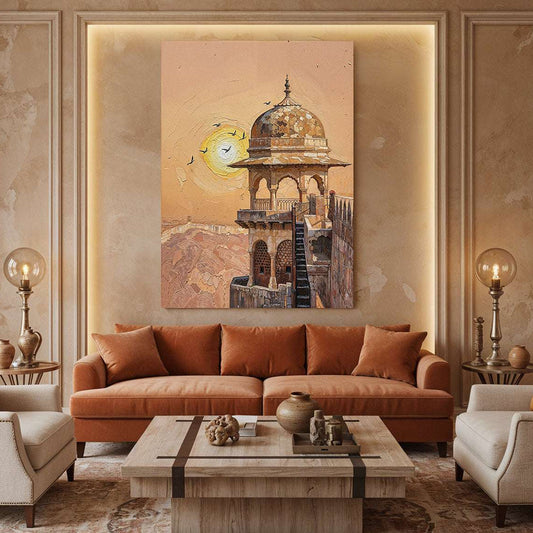 Ancient Mosque Minarate At Sunset (Single Panel) Digital Painting Wall Art