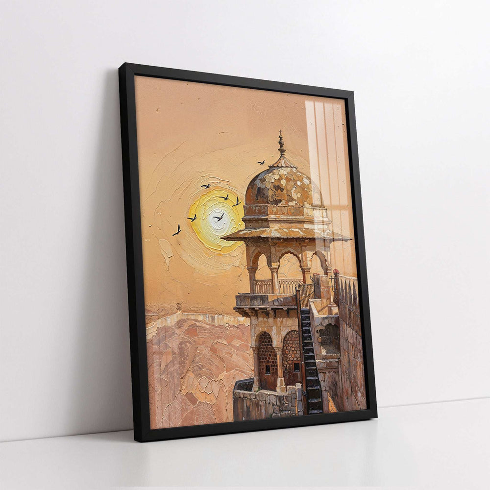 Ancient Mosque Minarate At Sunset (Single Panel) Digital Painting Wall Art