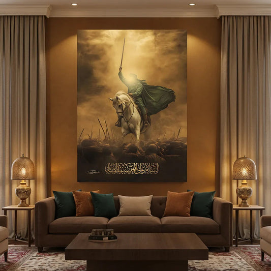 Warrior of Karbala On White Stallion (Single Panel) Digital Painting Wall Art