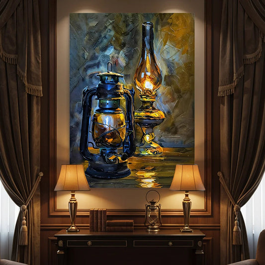 Vintage Kerosene Lantern & Antique Glass Oil Lamp (Single Panel) Digital Painting Wall Art