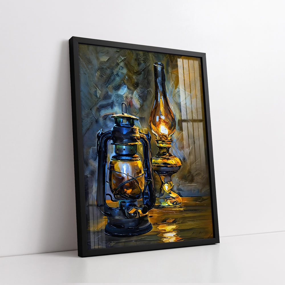 Vintage Kerosene Lantern & Antique Glass Oil Lamp (Single Panel) Digital Painting Wall Art