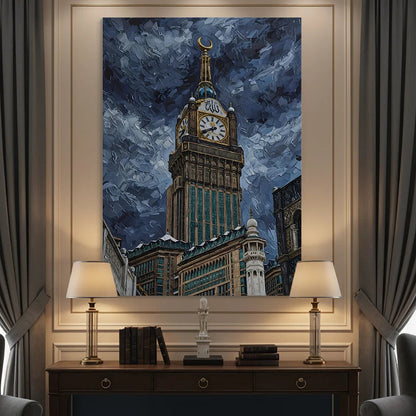 Majestic Makkah Clock Tower Impasto Style (Single Panel) Digital Painting Wall Art