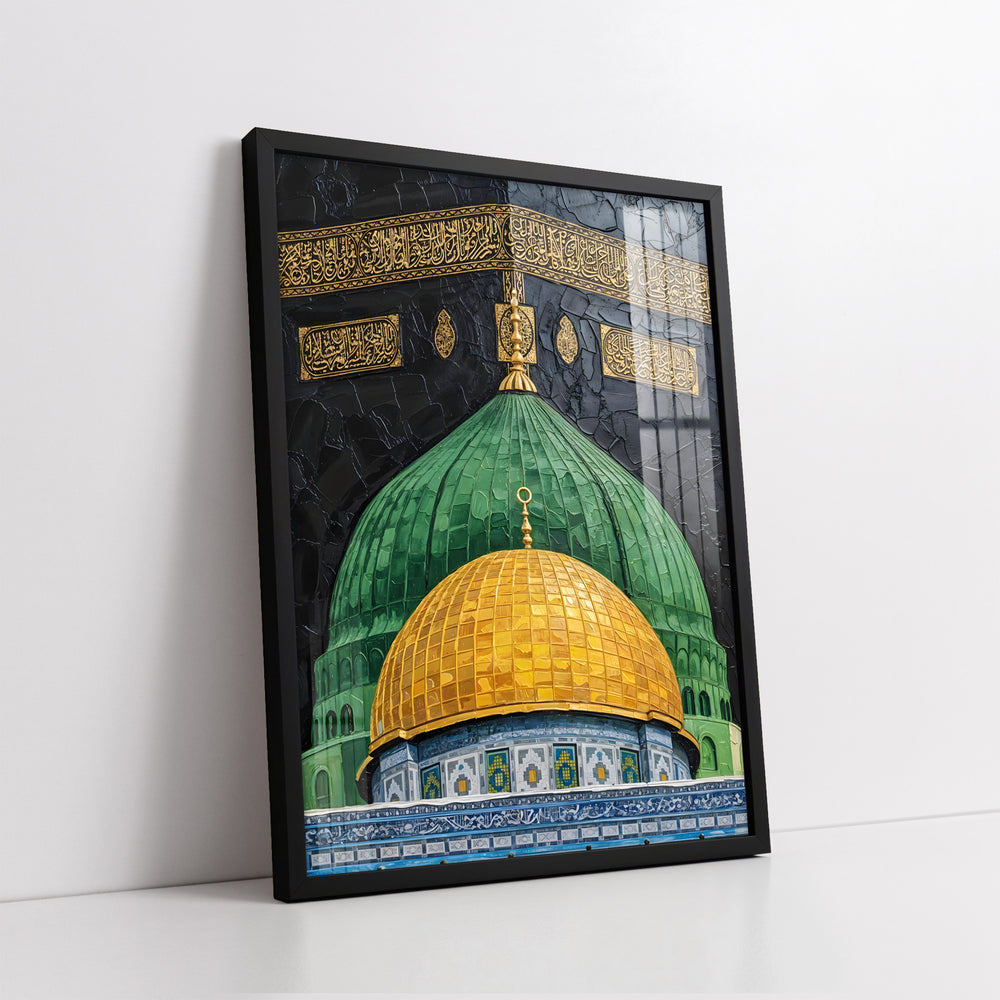 Islamic Landmarks Kaaba, Masjid Nabvi and Holy Dome (Single Panel) Digital Painting Wall Art (Single Panel) Digital Painting Wall Art