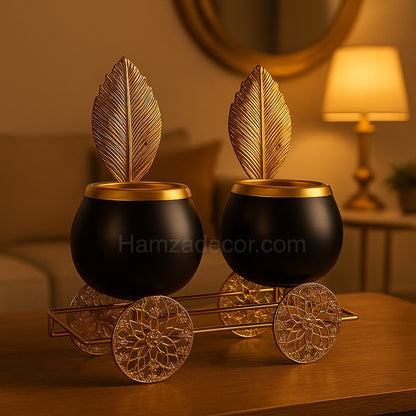 Luxury Metal Candle Stand – Black & Gold Elegant Design