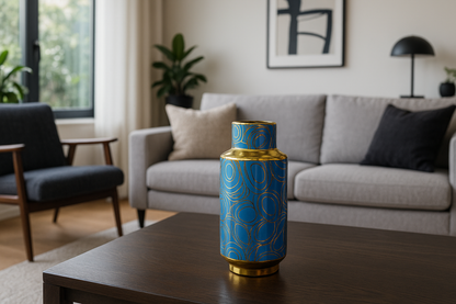 Luxury Blue & Gold Ceramic Flower Vase – Premium Home Décor Accent