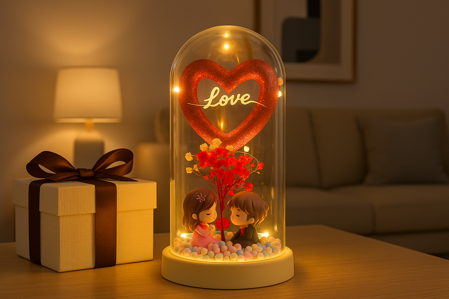 Romantic LED Glass Dome Love Showpiece