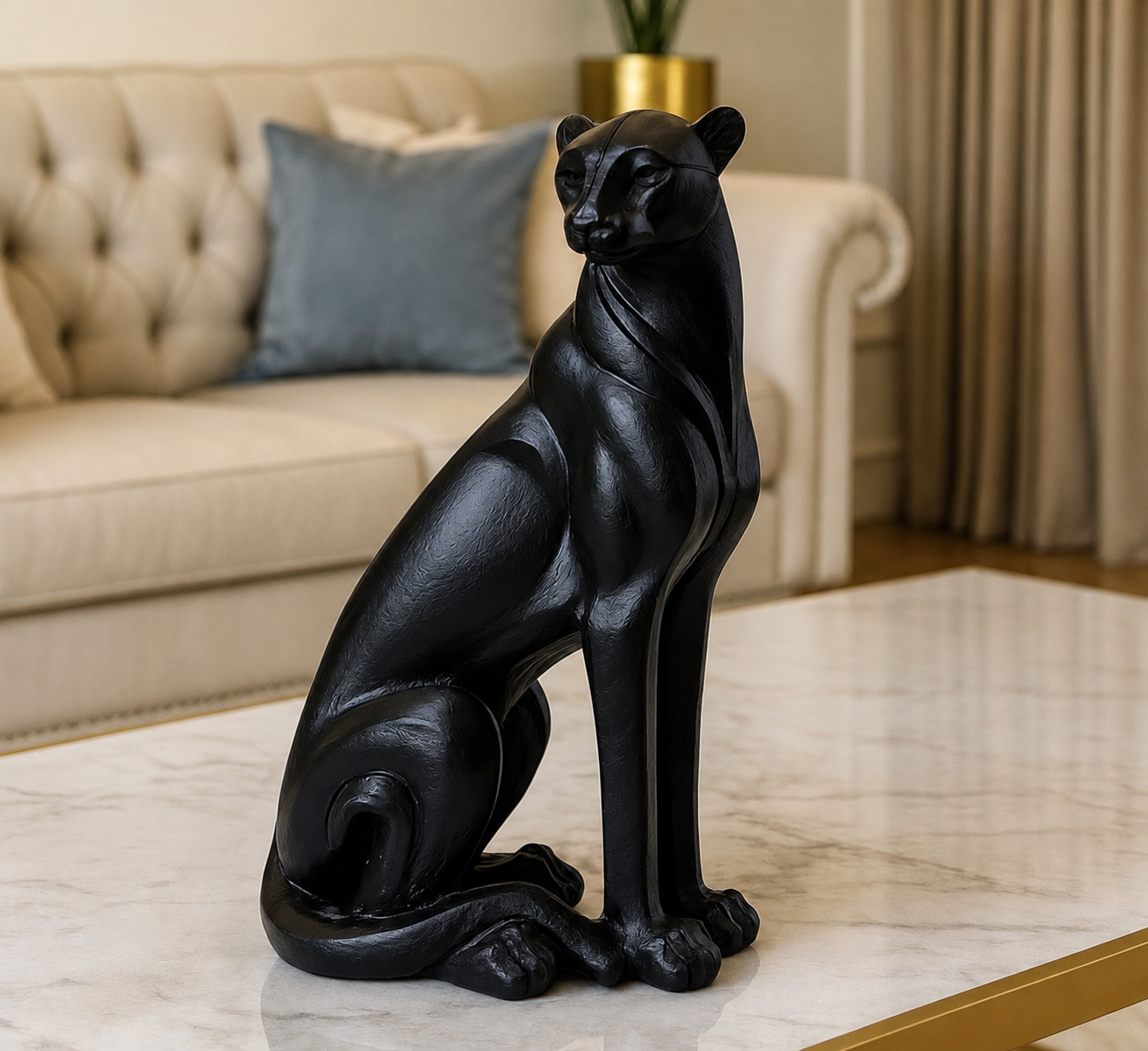 Black Panther Sculpture – Modern Luxury Animal Figurine