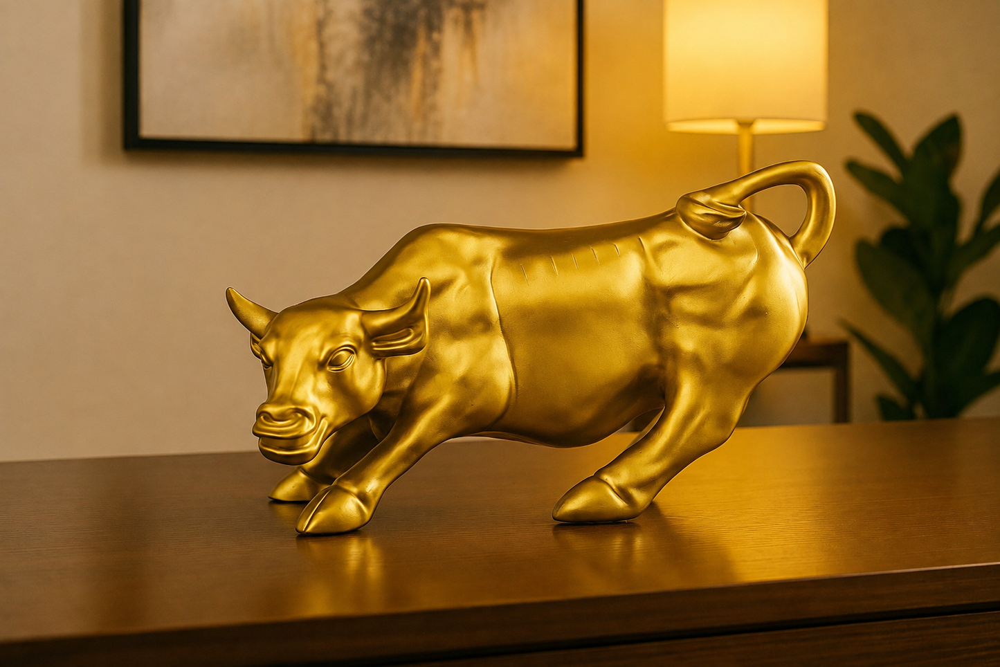 Golden Bull Sculpture – Premium Resin Decor for Office & Trade Display