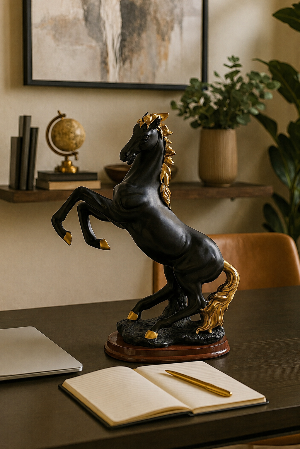 Luxury Golden Horse Statue – Premium Fiber Home & Office Table Decor (9 Inch Showpiece)
