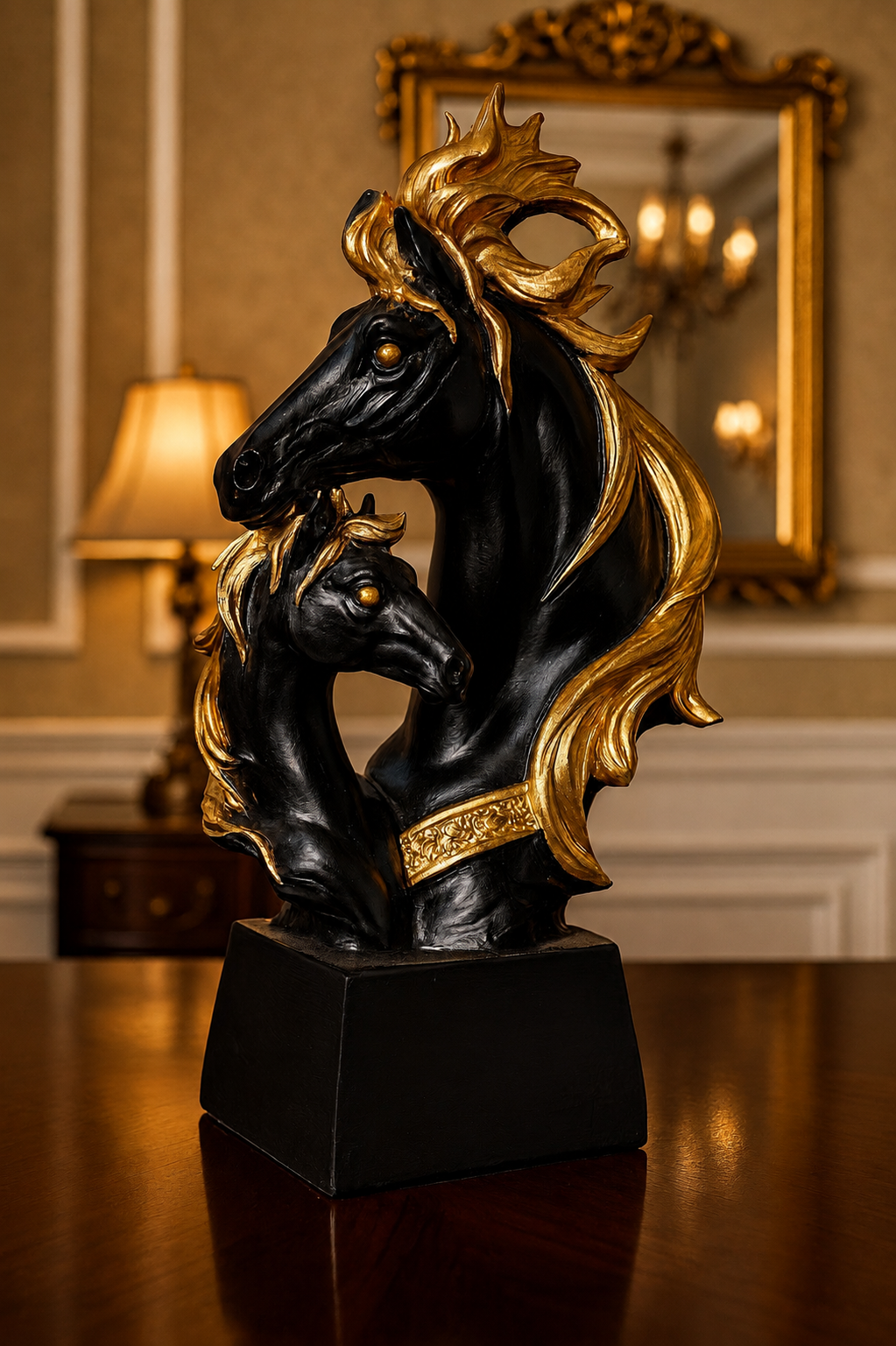 Black & Gold Horse & Foal Sculpture – Luxury Family Home Décor