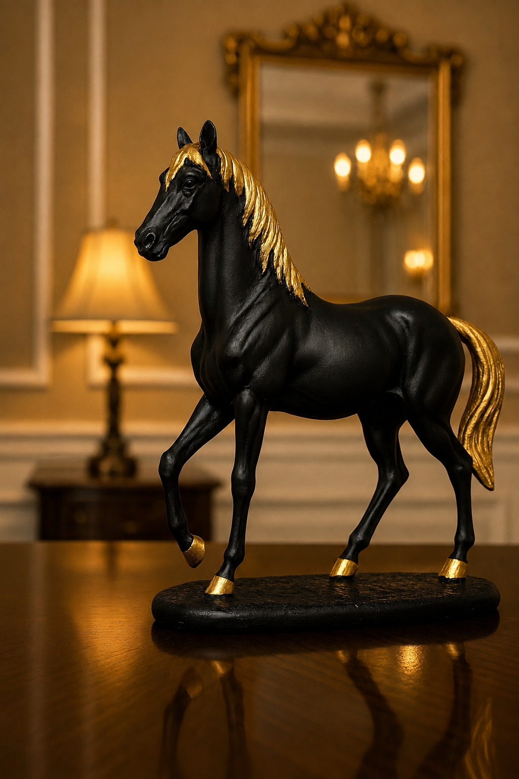 Black & Gold Horse Sculpture – Luxury Home & Office Décor
