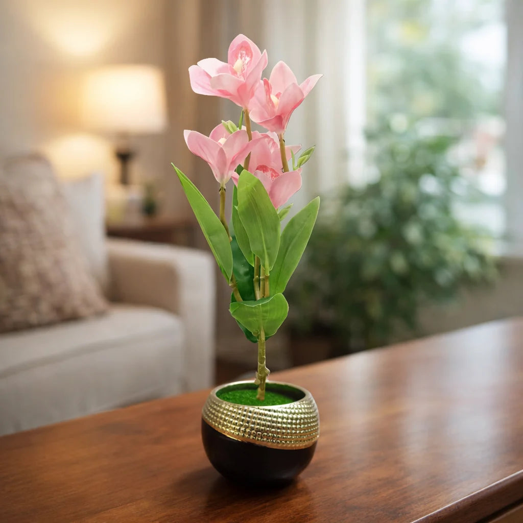 Blush Blossom Artificial pink Plant & Black Pot