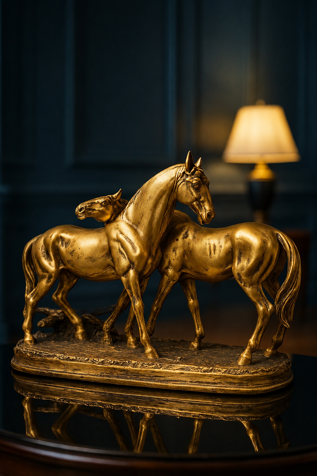 Royal Golden Horse Pair Sculpture