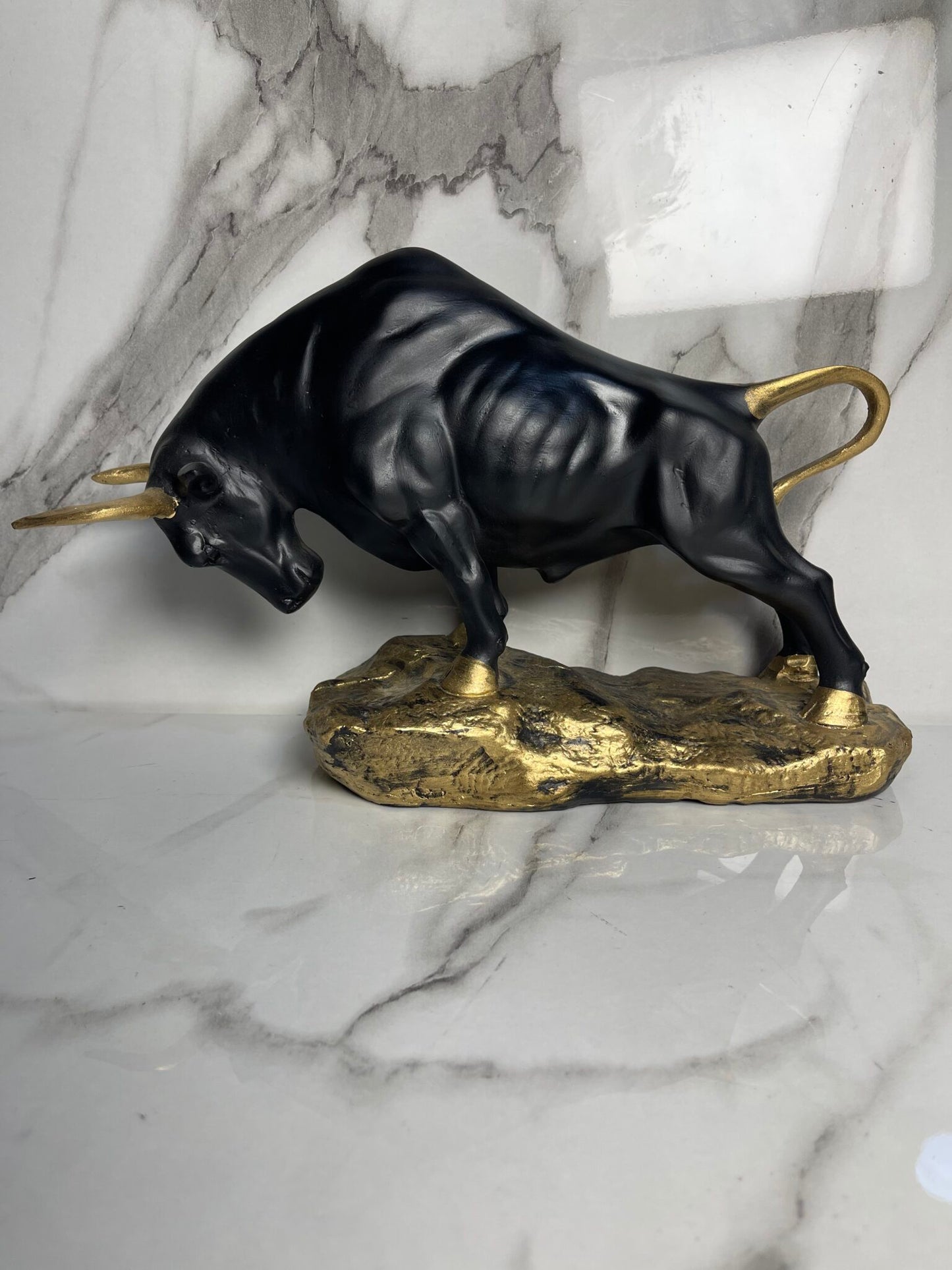 Majestic Black & Gold Bull Sculpture