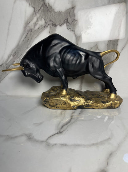 Majestic Black & Gold Bull Sculpture