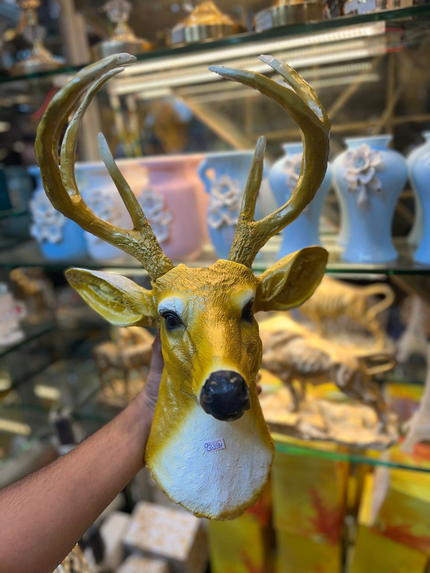 Elegant White Deer Sculpture with Antlers – Luxury Home Décor