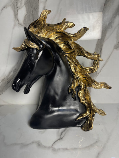 Luxury Black & Gold Horse Head Sculpture – Elegant Home Decor Accent