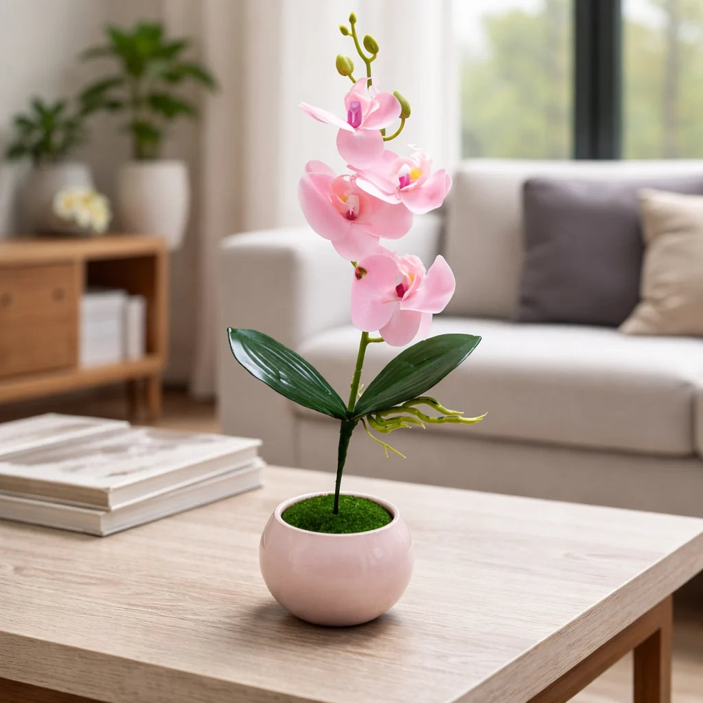 Blush Blossom Artificial pink Plant & Black Pot