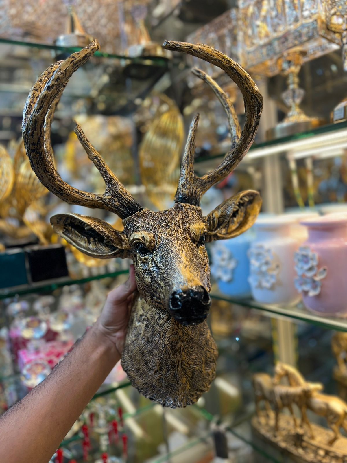Elegant White Deer Sculpture with Antlers – Luxury Home Décor