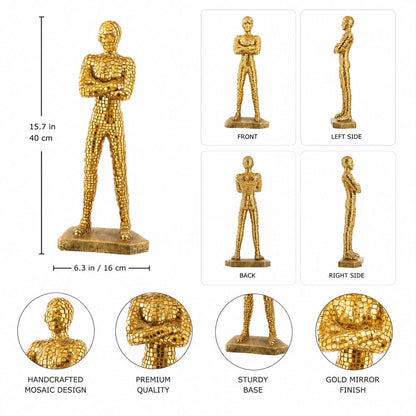 Golden & Black Mosaic Human Sculpture – Luxury Modern Tabletop Statue