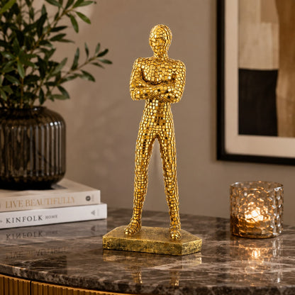 Golden & Black Mosaic Human Sculpture – Luxury Modern Tabletop Statue