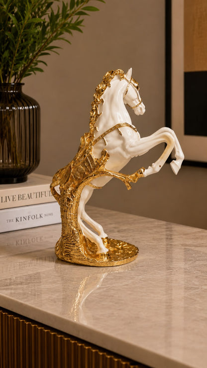 Royal White & Gold Horse Sculpture – Luxury Equestrian Home Décor