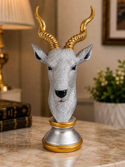 Majestic Silver & Gold Deer Head Decorative Sculpture