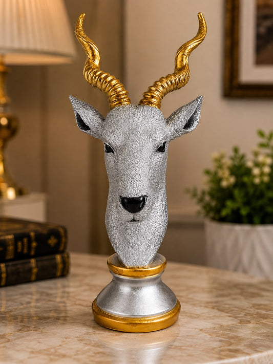 Majestic Silver & Gold Deer Head Decorative Sculpture