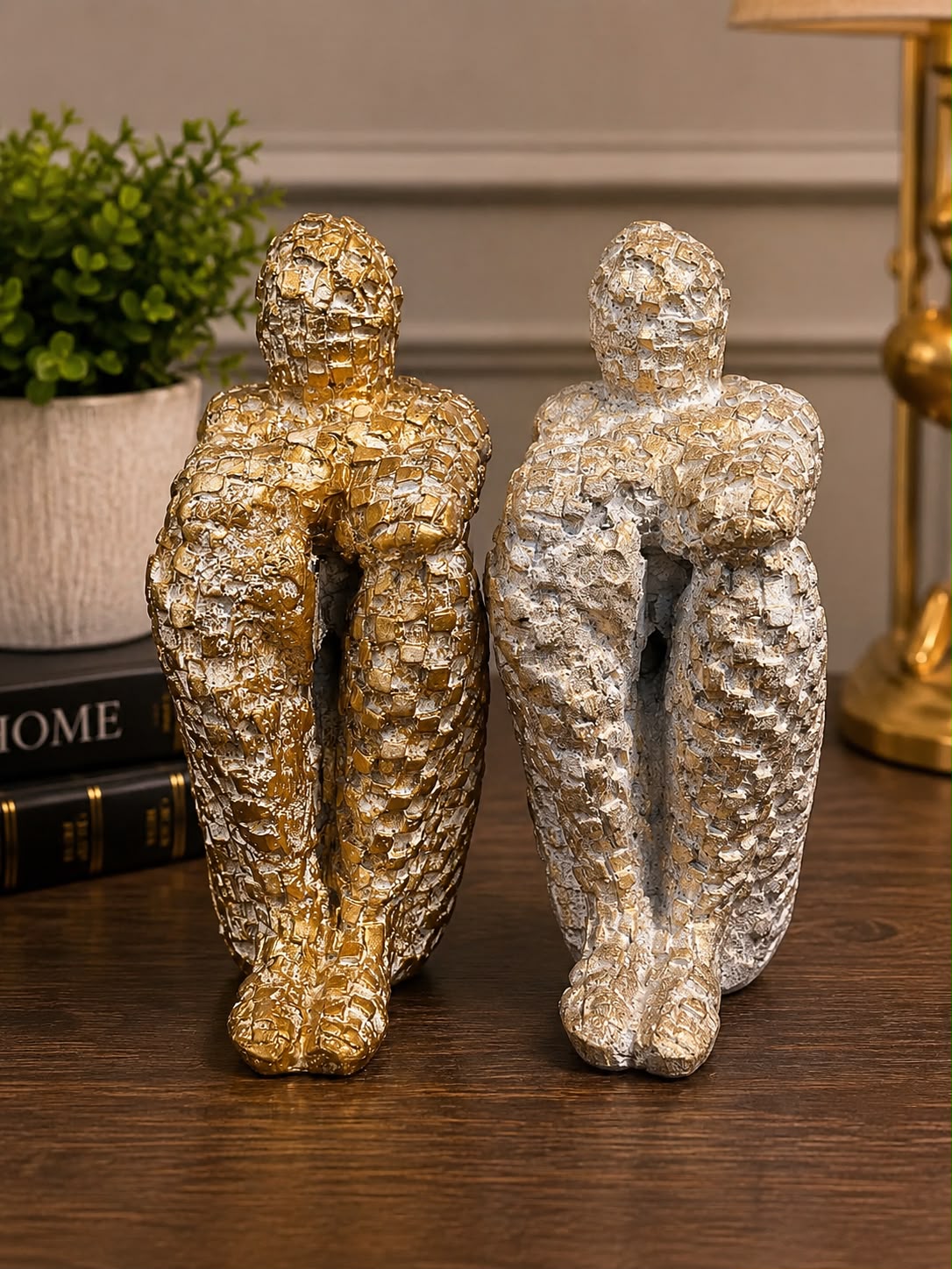Luxury Gold & Silver Abstract Couple Sculpture Set
