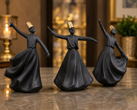 Black & Gold Whirling Dervish Decorative Figurine Set of 3