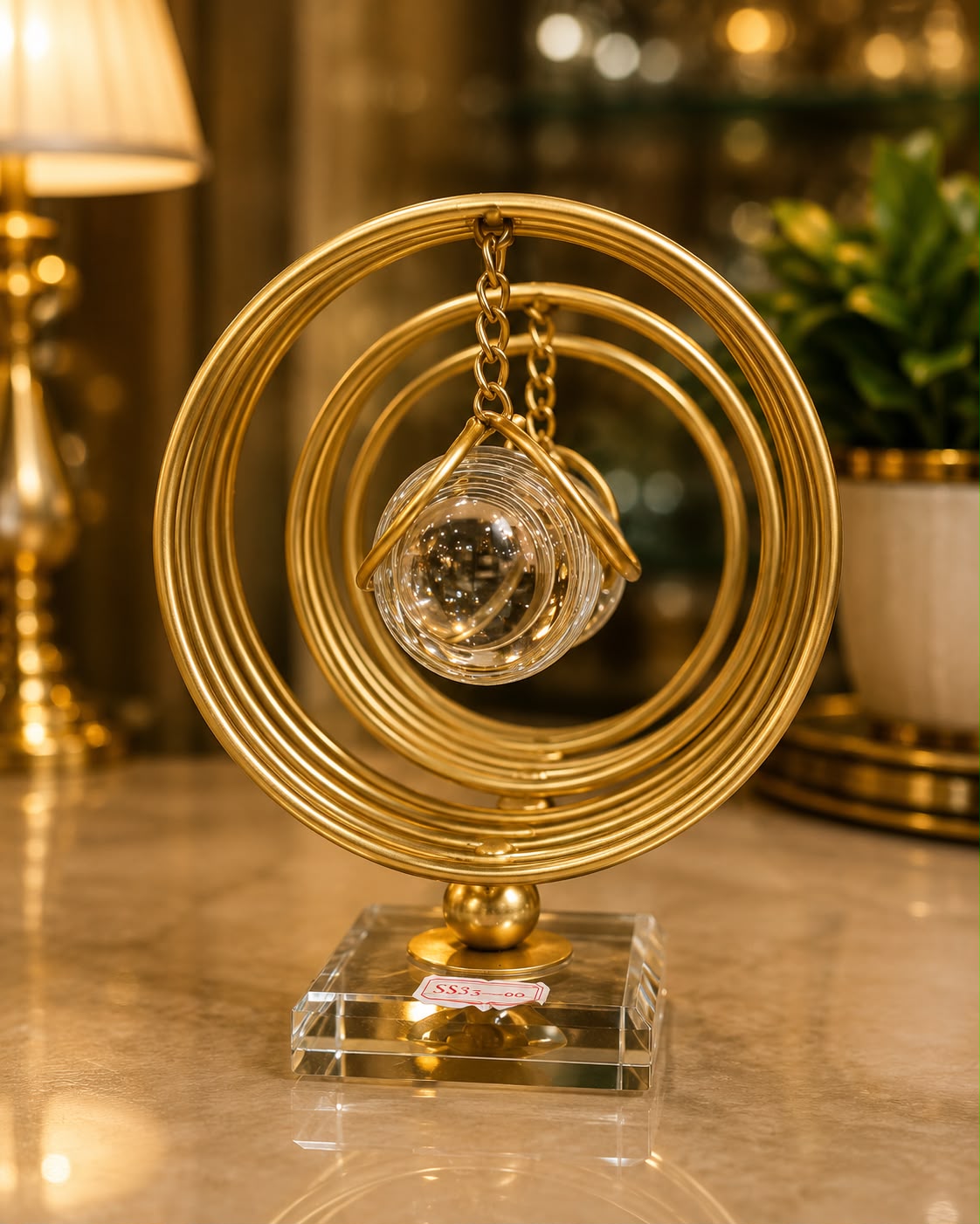 Golden Circular Orb Tabletop Decorative Sculpture