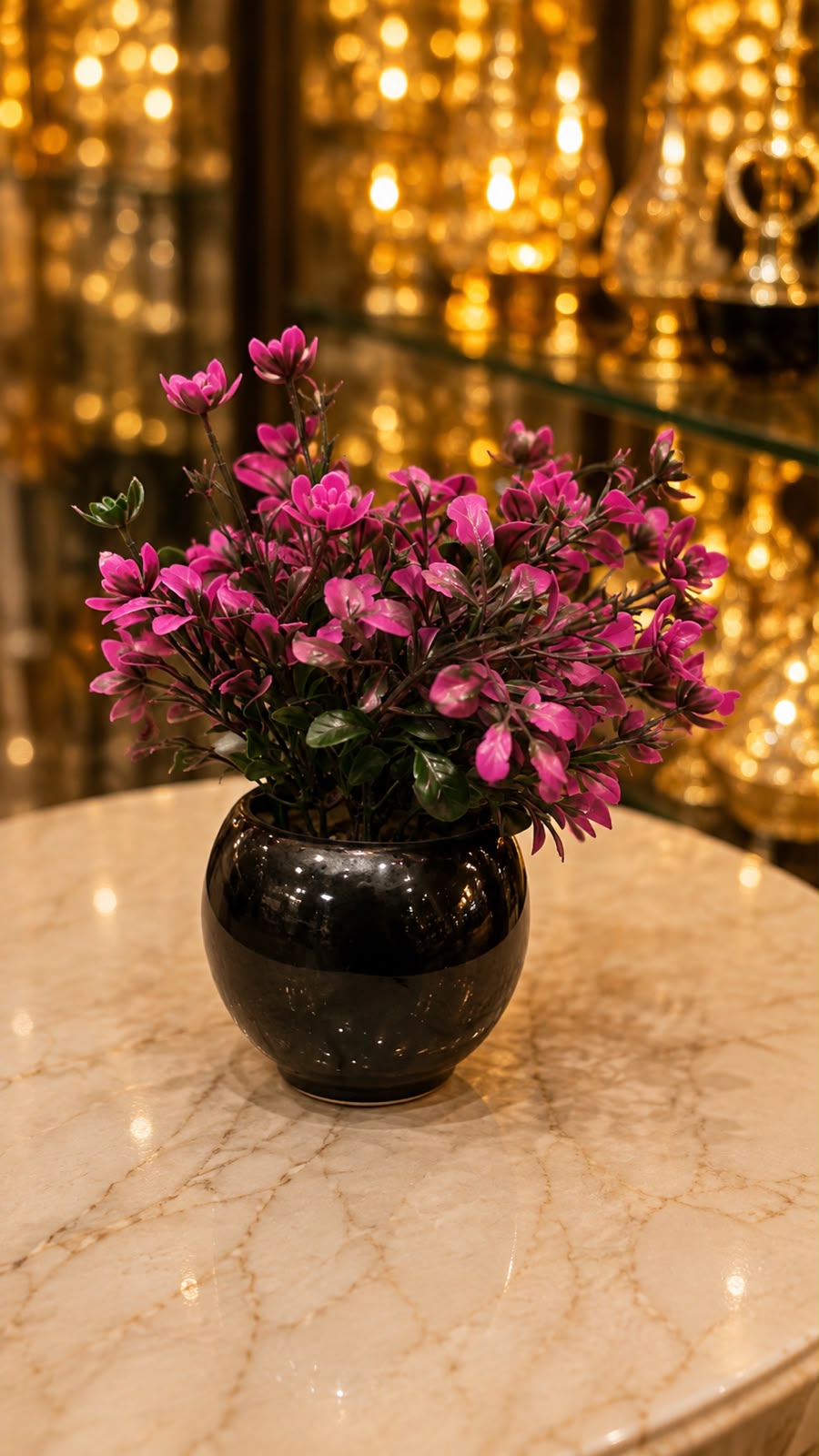 Artificial Plant Arrangement in Glossy Black Decorative Pot