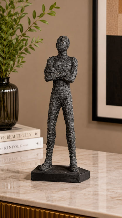 Golden & Black Mosaic Human Sculpture – Luxury Modern Tabletop Statue