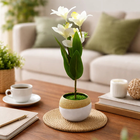 Blush Blossom Artificial White Plant & Pot