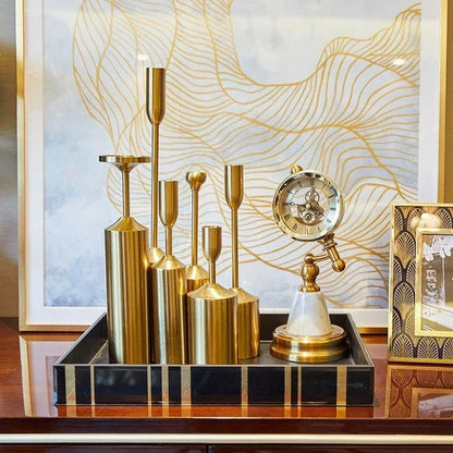 6-Piece Gold Candle Holder & Table Clock Decorative Set