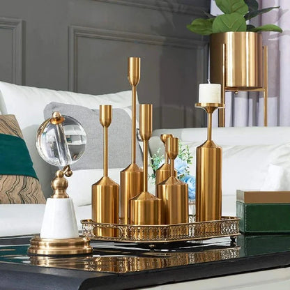 6-Piece Gold Candle Holder & Table Clock Decorative Set